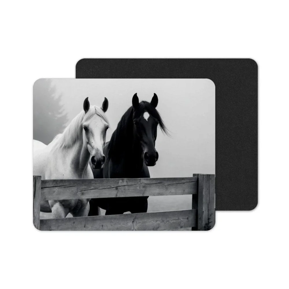 Black And White‎ Horses Mouse Pad: Vibrant Neoprene Computer Accessory